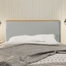 Cabeceira Cama Box King 1,93m Estofada Detalhe em Madeira Java Veludo Cinza Claro - 2