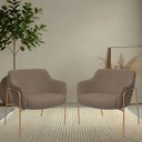 Ver imagem 2 de Kit 02 Poltronas Decorativas Jade Base Aço Ouro Fosco Bouclé Marrom - Nexta Casa