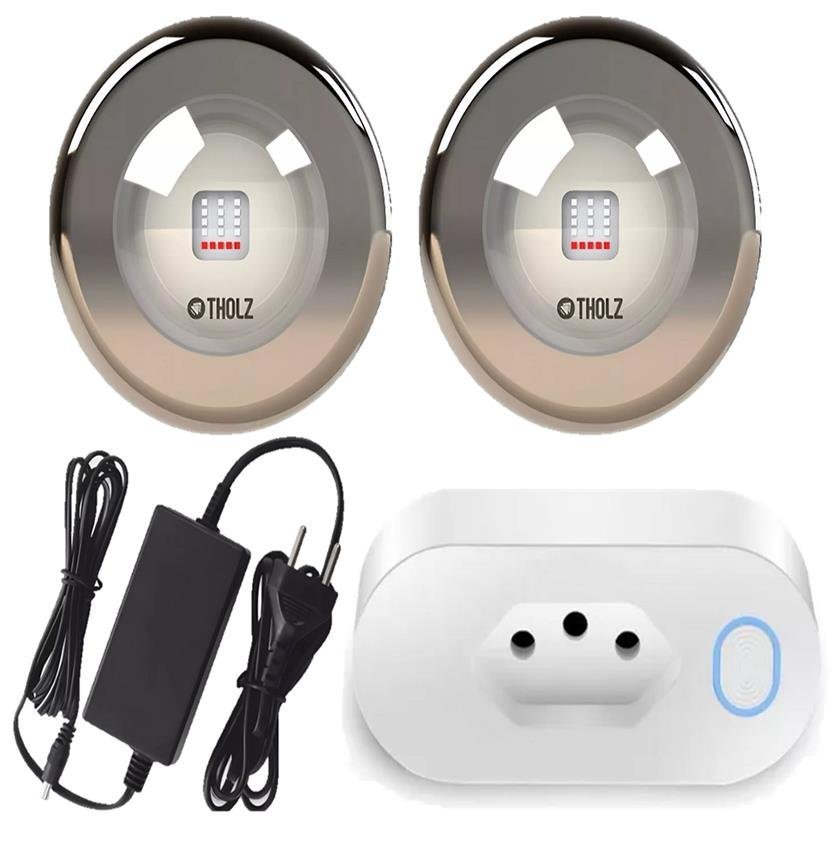 KIT 2 LED 18W AZUL PREMIUM INOX THOLZ + FONTE + TOMADA WIFI - 1