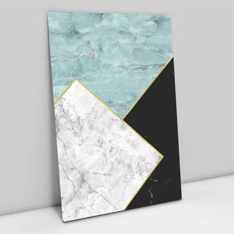 Quadro Decorativo em Canvas Geométrico Mármore Luxo Prime TaColado Moldura Preta 90 x 60cm