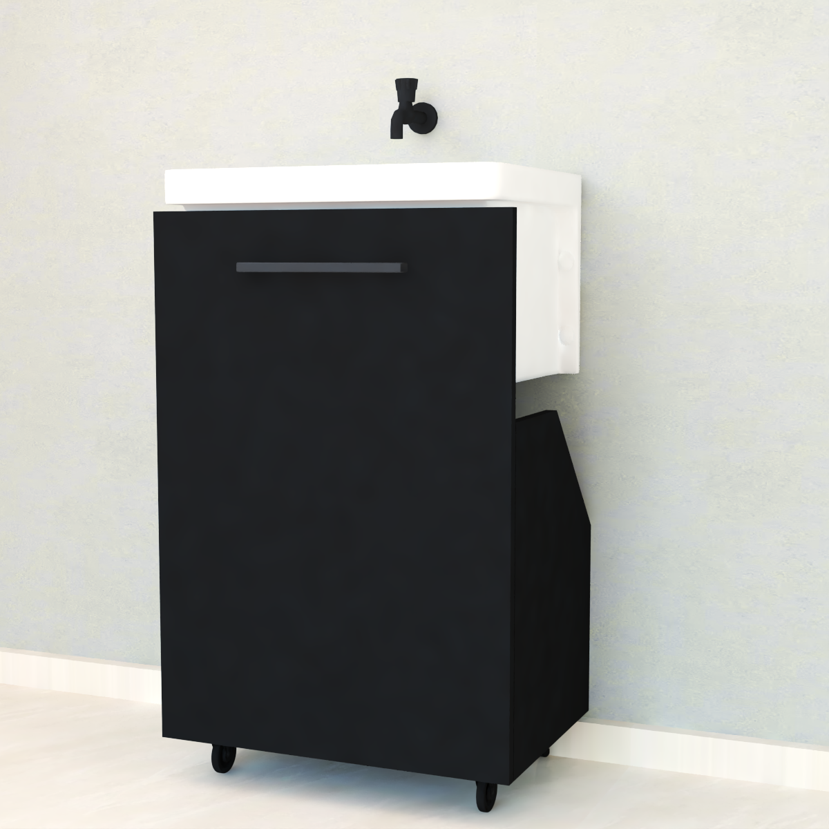 Nicho Gabinete Lavanderia C/ Rodízio Armário Tanque Minimalista Preto - 1