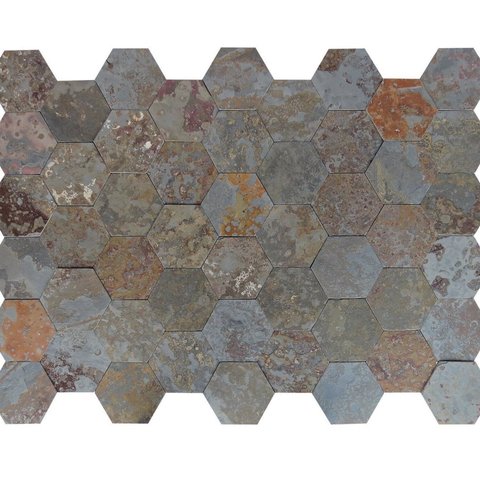 Revestimento Pedra Natural Piato Esagonale 15x17cm Aronne Cinza/Ferrugem