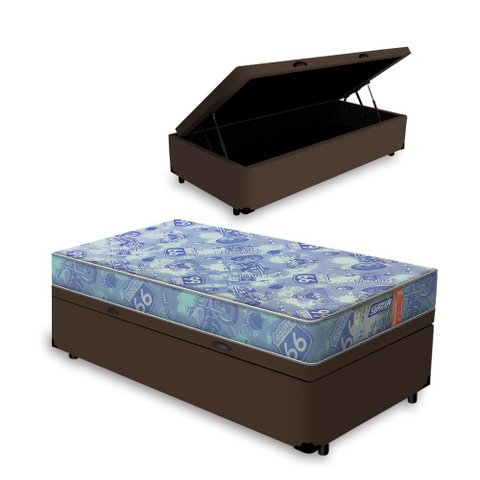 Cama Box com Baú Solteiro Marrom + Colchão de Espuma D20 Gazin Supreme 78x188x47cm
