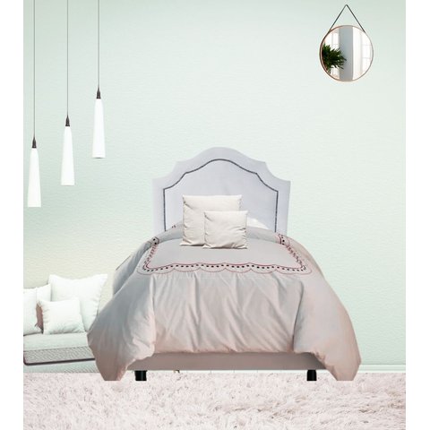 Cabeceira Provençal Solteiro Deluxe Veludo Off White Tachas