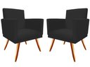 Ver imagem 1 de Kit 2 Poltronas Decorativa Nina Suede Preto Pés Madeira Mz Decor