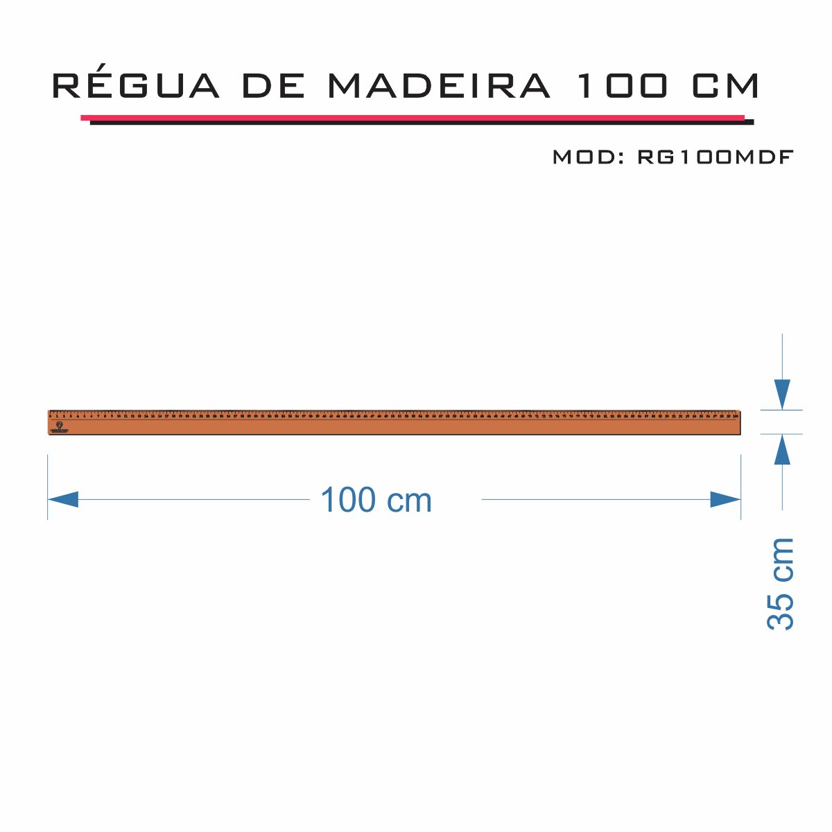 5 Régua 100 cm Madeira Modelagem Estilista Corte Costura FNX - 4