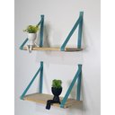 Ver imagem 1 de Kit 3 Prateleiras de Pinus - Alça de Couro 40 X19cm:verde Água
