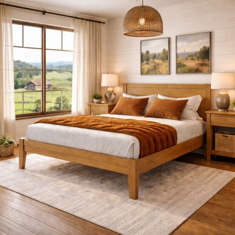 Cama Casal Queen Size 1,60 Madeira Maciça Natural Cabeceira:freijó