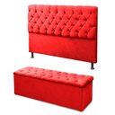 Ver imagem 1 de Kit Cabeceira e Calçadeira Baú Sofia Casal 140cm Veludo Vermelho - Montanaris Decor