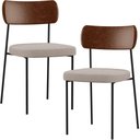 Ver imagem 1 de Kit 02 Cadeiras Estofadas para Sala de Jantar Melina L02 Couríssimo Marrom Linho Bege - Lyam Decor