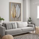 Ver imagem 1 de Quadro Decorativo Folhas Abstratas 3d Dourado Branco Sala Quarto Casa Escritório