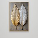 Ver imagem 3 de Quadro Decorativo Folhas Abstratas 3d Dourado Branco Sala Quarto Casa Escritório