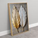 Ver imagem 2 de Quadro Decorativo Folhas Abstratas 3d Dourado Branco Sala Quarto Casa Escritório