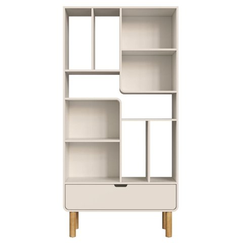 Estante Livreiro 1 Gaveta 180x90 Cm Pes Madeira Maciça 28107 Off White Artesano