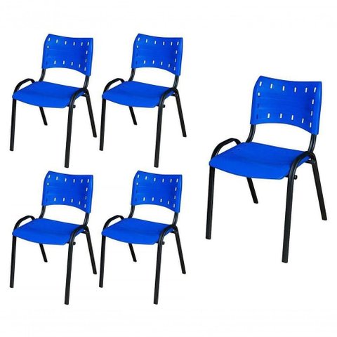 Cadeira Iso Base Preto Escola, Escritório Azul Kit 5 Un