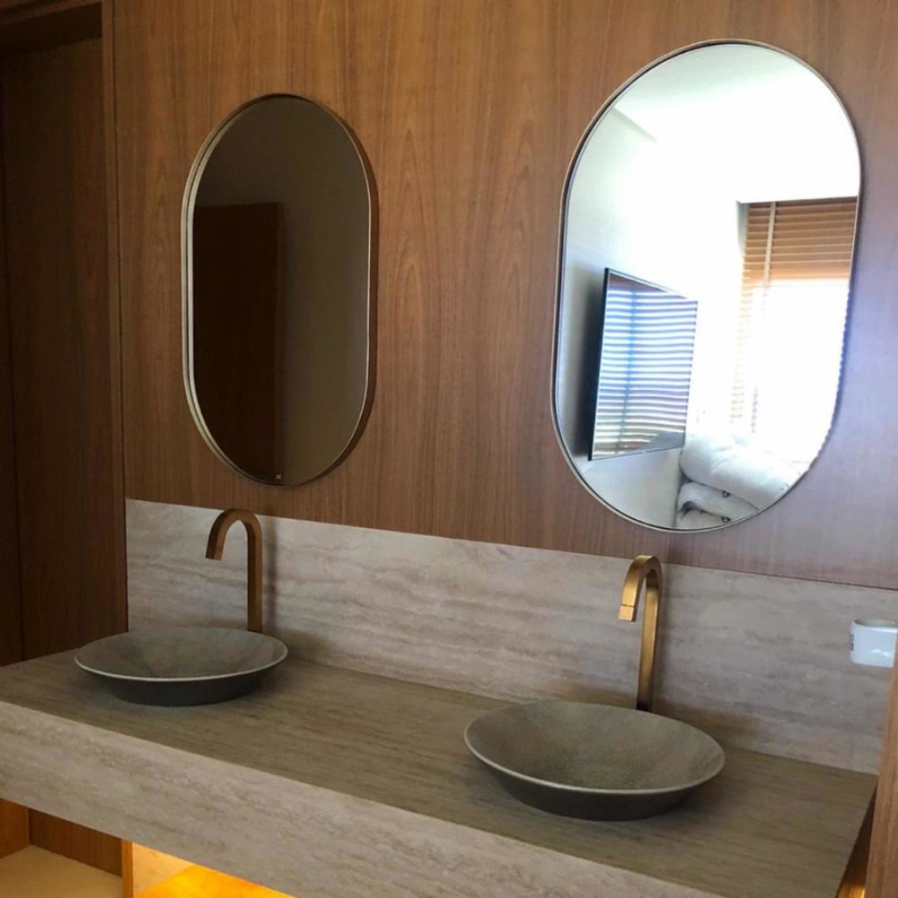 Espelho Oval com Moldura 80 x 50 cm - Cores - Dourado - 5