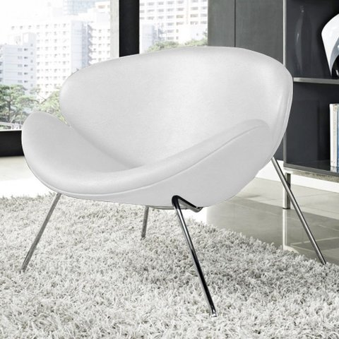 Poltrona Trevo Couro Natural Branco Base Inox