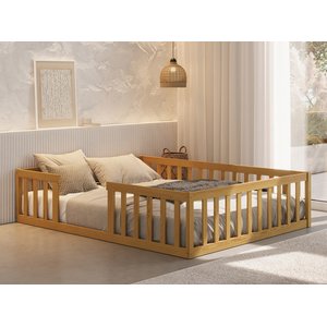 Cama Montessoriana Queen Nemargi Madeira Maciça com Grade Nogueira