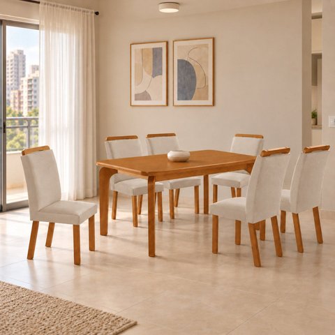 Conjunto de Mesa de Jantar Dublin 180 Tp MDF Laminado Canto Copo 6 Cadeiras Mariana
