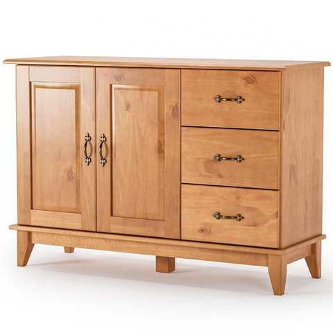 Buffet Aparador Madeira Maciça 2 Portas 3 Gavetas 120 Cm Bella Carvalho Fosco