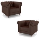 Ver imagem 2 de Kit 2 Poltronas Decorativas Sala de Estar Stanford Chesterfield Pés de Madeira Couro Marrom Brilho G