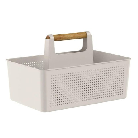 Cesto Organizador com Alça Multiuso Flow Bege Caixa Organizadora Lavanderia ou