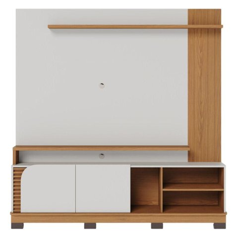 Home para TV Pérola para TV 75 MDF-MDP Ripado Frisado Off White Matte Freijó Colibri Móveis