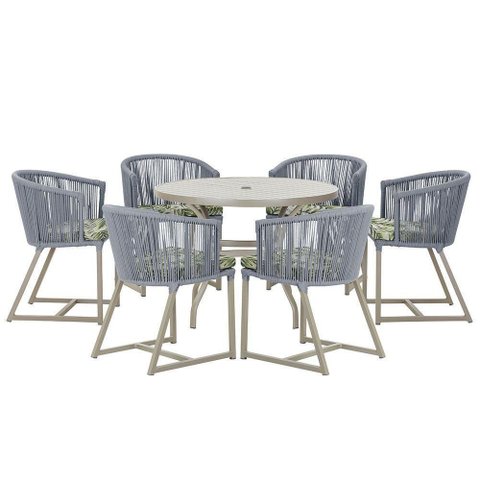Mesa e 6 Cadeiras de Jantar Noronha Fendi E5 Trama Original Prata