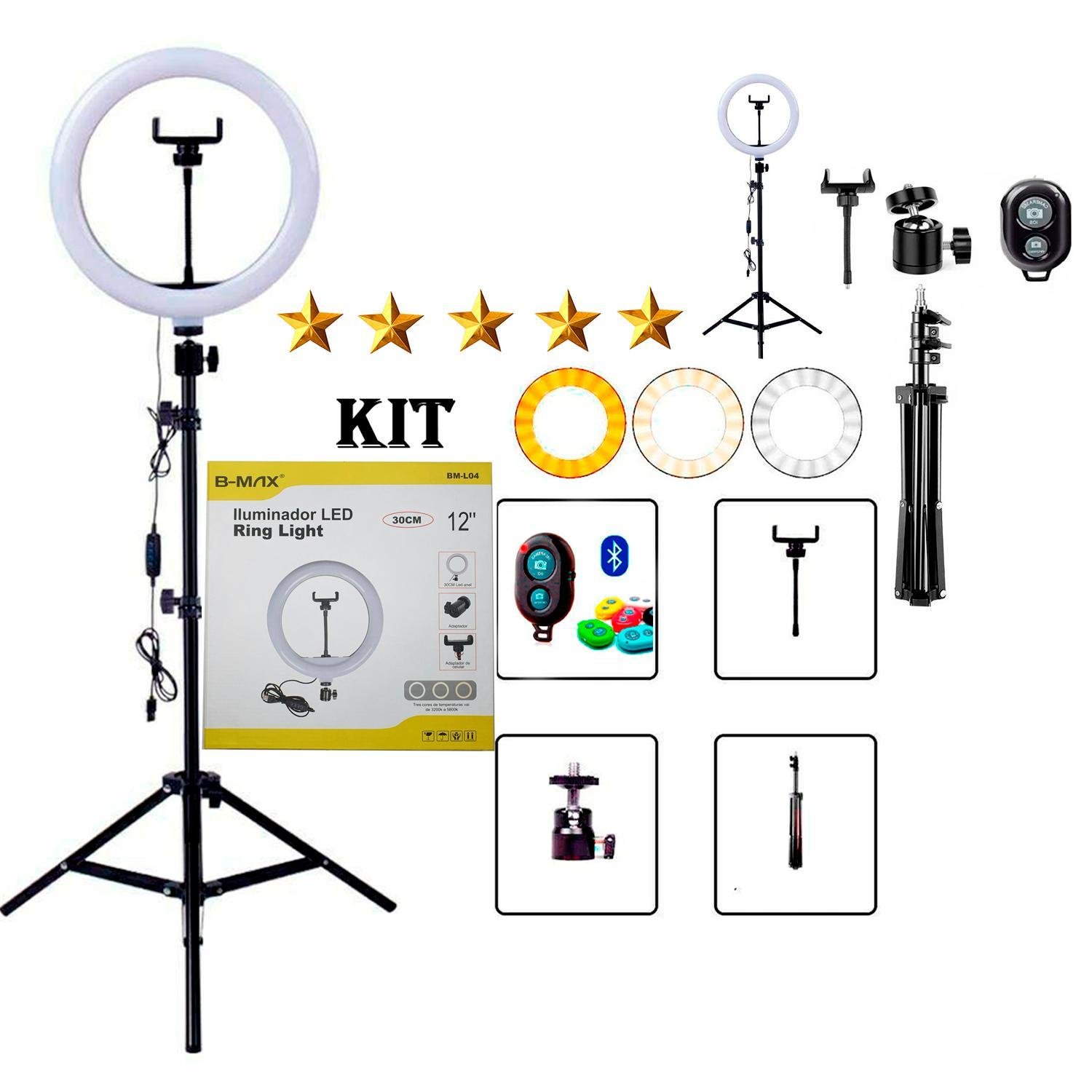 Kit Iluminador Ring Ligth Anel Luz 26cm Fotos Make Tripé 2.1 - 1