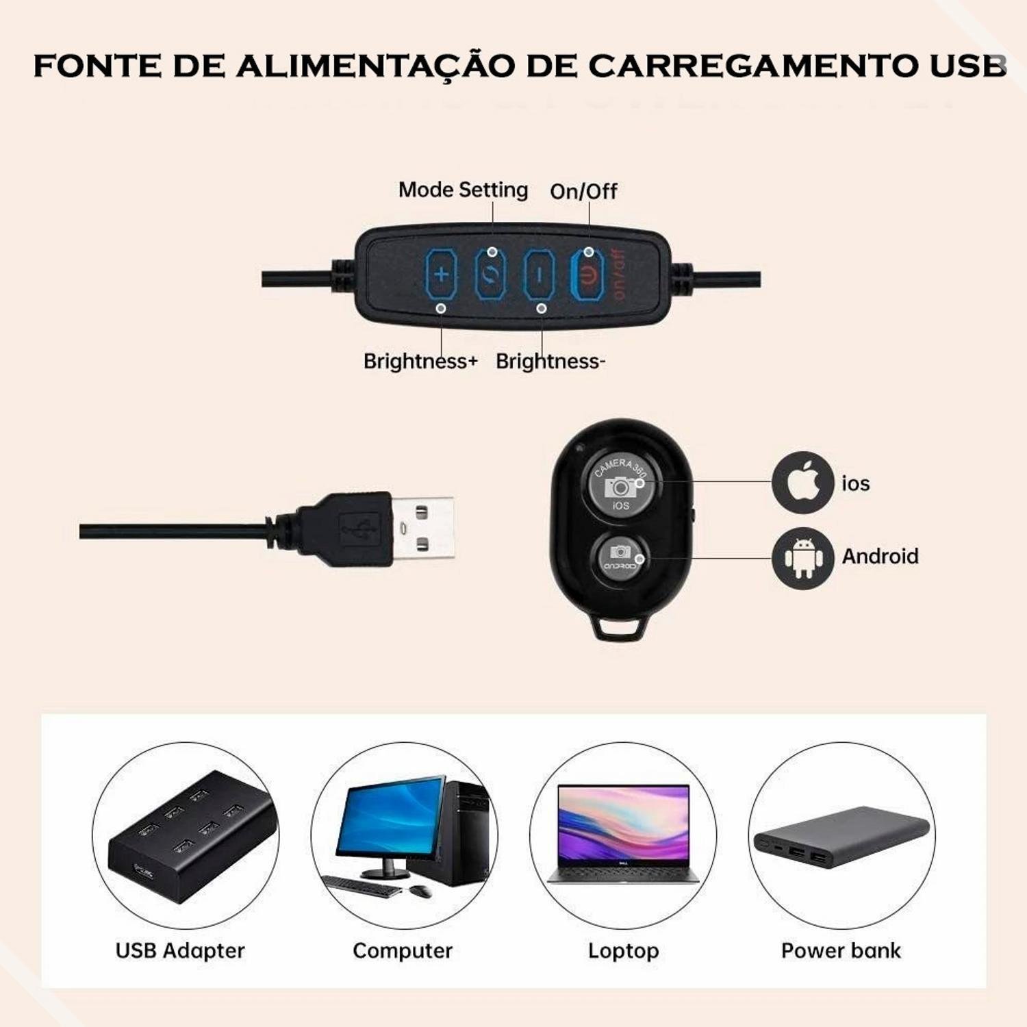 Kit Iluminador Ring Ligth Anel Luz 26cm Fotos Make Tripé 2.1 - 4