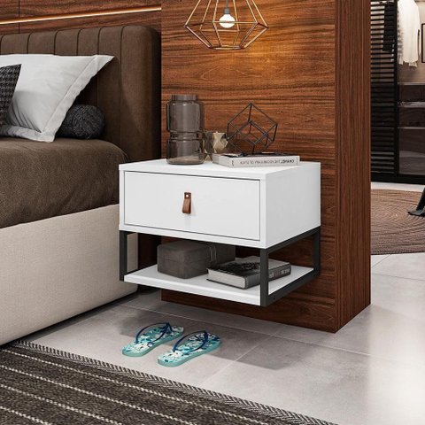 Mesa de Cabeceira Quarto Sigma 1 Gaveta Branco Branco