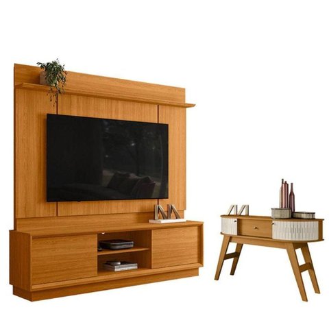 Estante Home Theater Siena sem Pés Cinamomo com Aparador Estoril Cinamomo Off White - Madetec