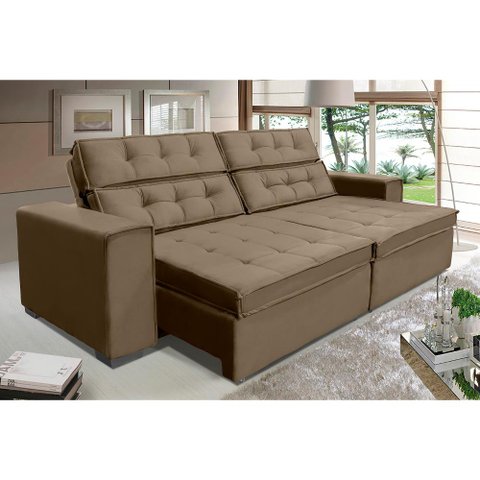 Sofá Retrátil e Reclinável 2,10m Suede Vancouver Marrom Castor