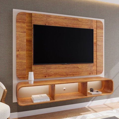 Painel para Tv até 75 Polegadas Austen com Led Off White/mel - Viero Móveis