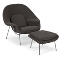 Ver imagem 1 de Poltrona Womb Chair com Puff em Bouclê Decorato Móveis Grafite Aço Inox