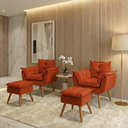 Ver imagem 1 de Kit 2 Poltronas Decorativa e 2 Puffs para Sala Recepção Manicure Consultório Quarto Alice Suede