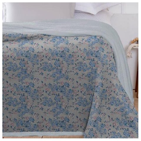 Cobertor Sherpa Queen Dupla Face Sherpa Toque Pele de Ovelha Carneiro - floral azul
