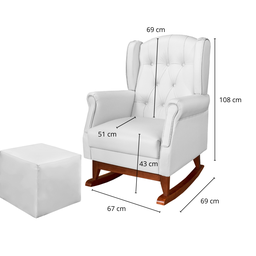 Poltrona de Amamentação Leticia Canoa Balanço com Puff Reto Maternidade Corino Branco - Phoenix Baby - 3