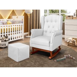 Poltrona de Amamentação Leticia Canoa Balanço com Puff Reto Maternidade Corino Branco - Phoenix Baby - 2