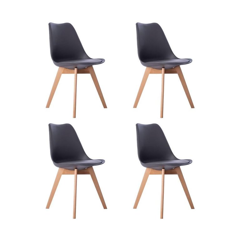Kit 04 Cadeiras Leda Eames Jantar Cozinha com Assento Estofado Cinza
