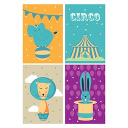 Placas Decorativas Circo Infantil MDF 30x40cm Kit 4un - 1