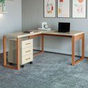 Ver imagem 1 de Mesa Escrivaninha Industrial 100% Mdf Off White/freijó F22 - Pradel