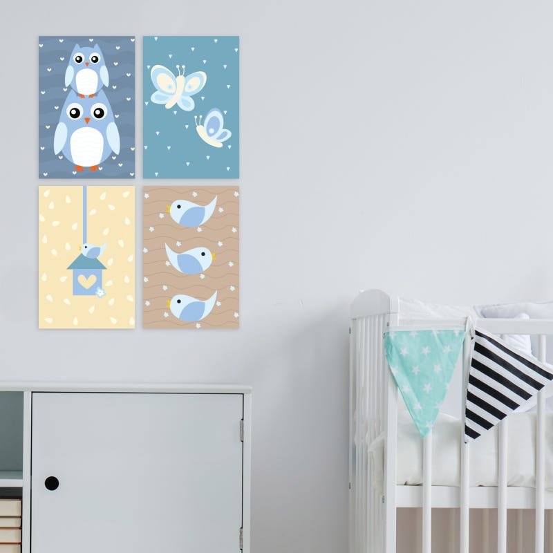 Placas Decorativas Coruja Baby Azul MDF 20x30cm Kit 4un - 2
