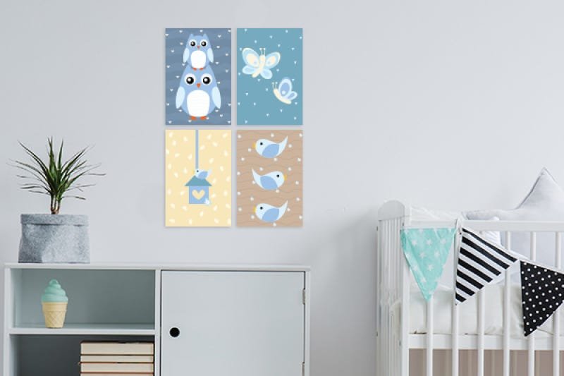 Placas Decorativas Coruja Baby Azul MDF 20x30cm Kit 4un - 3