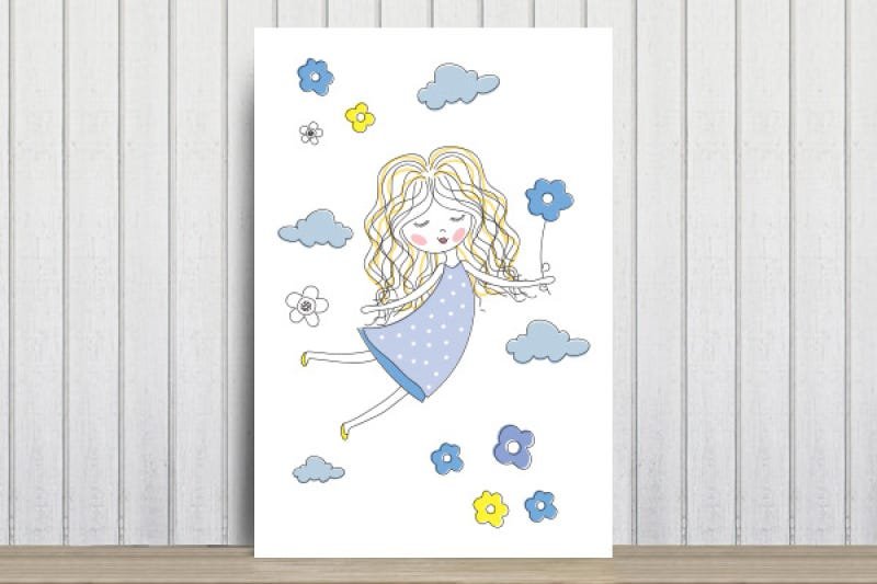 Placa Decorativa MDF Infantil Menina e Flores Azuis 20x30cm - 3