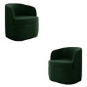 Ver imagem 1 de Kit 2 Poltronas Decorativas Design Moderno Bel Sala de Estar Base Giratória Veludo Verde G33 - Gran