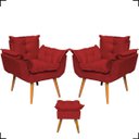 Ver imagem 1 de Kit 2 Poltronas Decorativas Para Recepção Manicure Sala De Estar + Puff Reforçado Suede