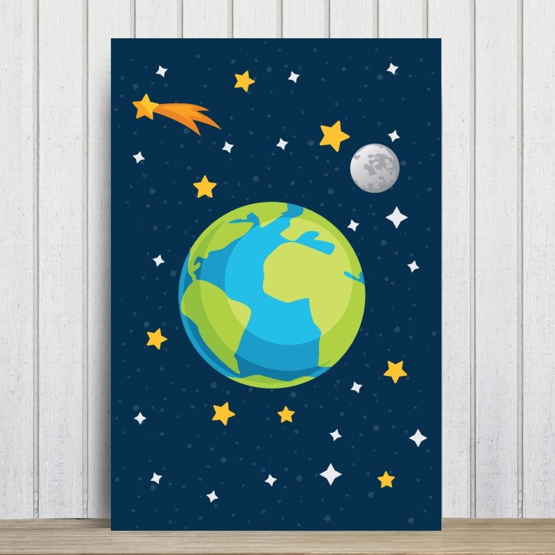 Placa Decorativa Infantil MDF Sistema Solar Terra 20x30cm - 1