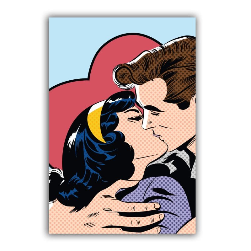 Placa Decorativa Vintage Romântica Beijo Casal Coração 20x30 - 2