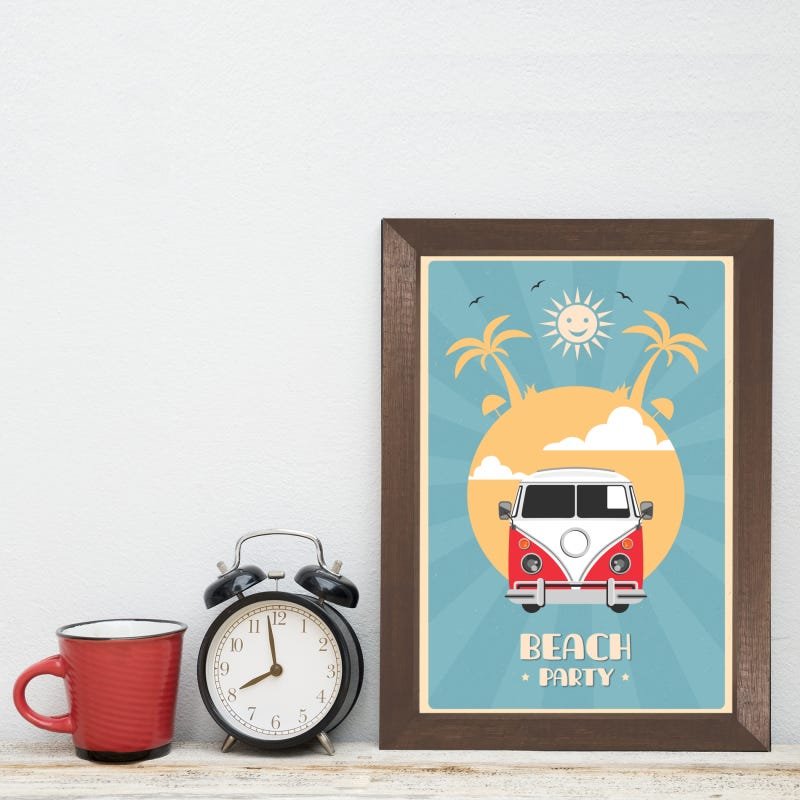 Quadro Vintage Kombi Verão 33x43cm Moldura Marrom - 1